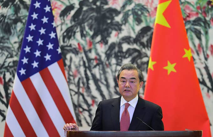 Chinese Foreign Minister Wang Yi speaks during a joint press conference
