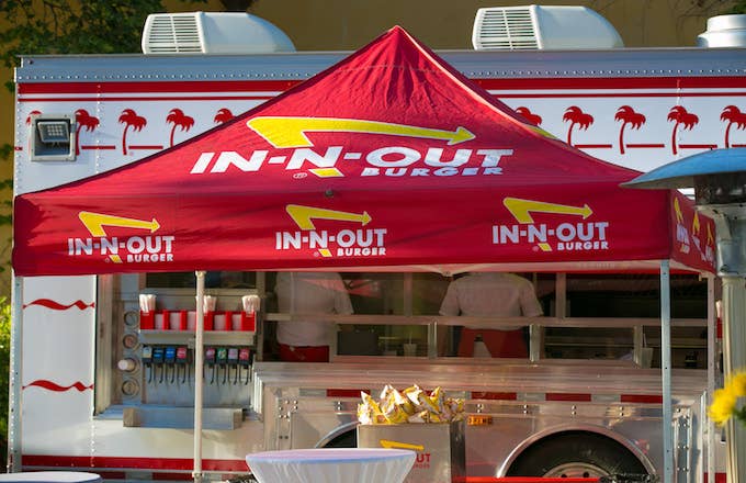 An In N Out Burger catering truck.