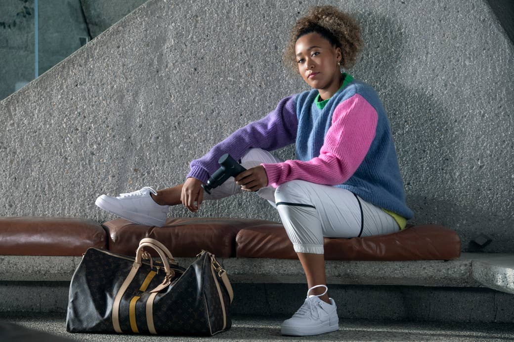 Naomi Osaka Hyperice Seated With Bag