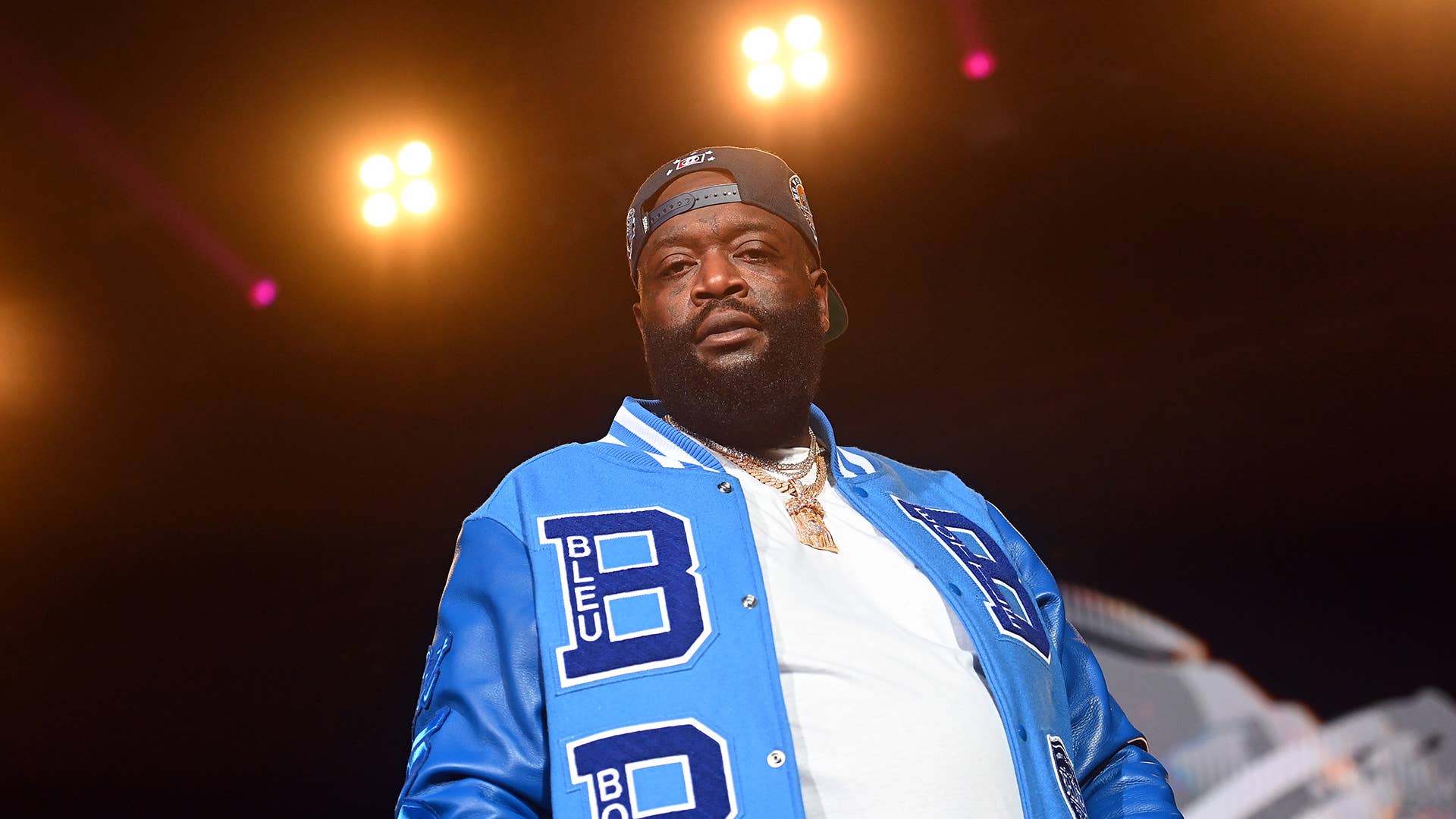 Rapper Rick Ross performs onstage during "Legendz Of The Streetz" tour