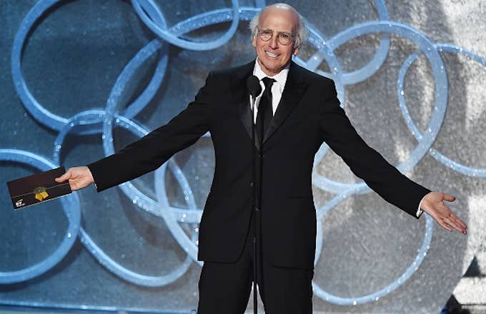 Larry David speaks onstage during the 68th Annual Primetime Emmy Awards