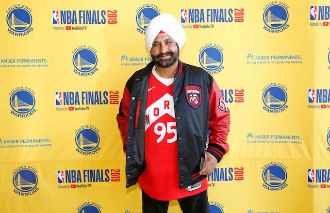 Toronto Raptors superfan Nav Bhatia arrives to Game Four of the NBA Finals.