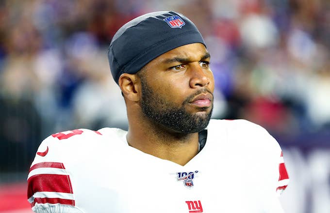 Golden Tate looks on during a preseason game against the New England Patriots.