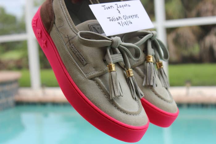 Kids Selling Kanye West Signed Louis Vuitton Hudson Sneakers Toe