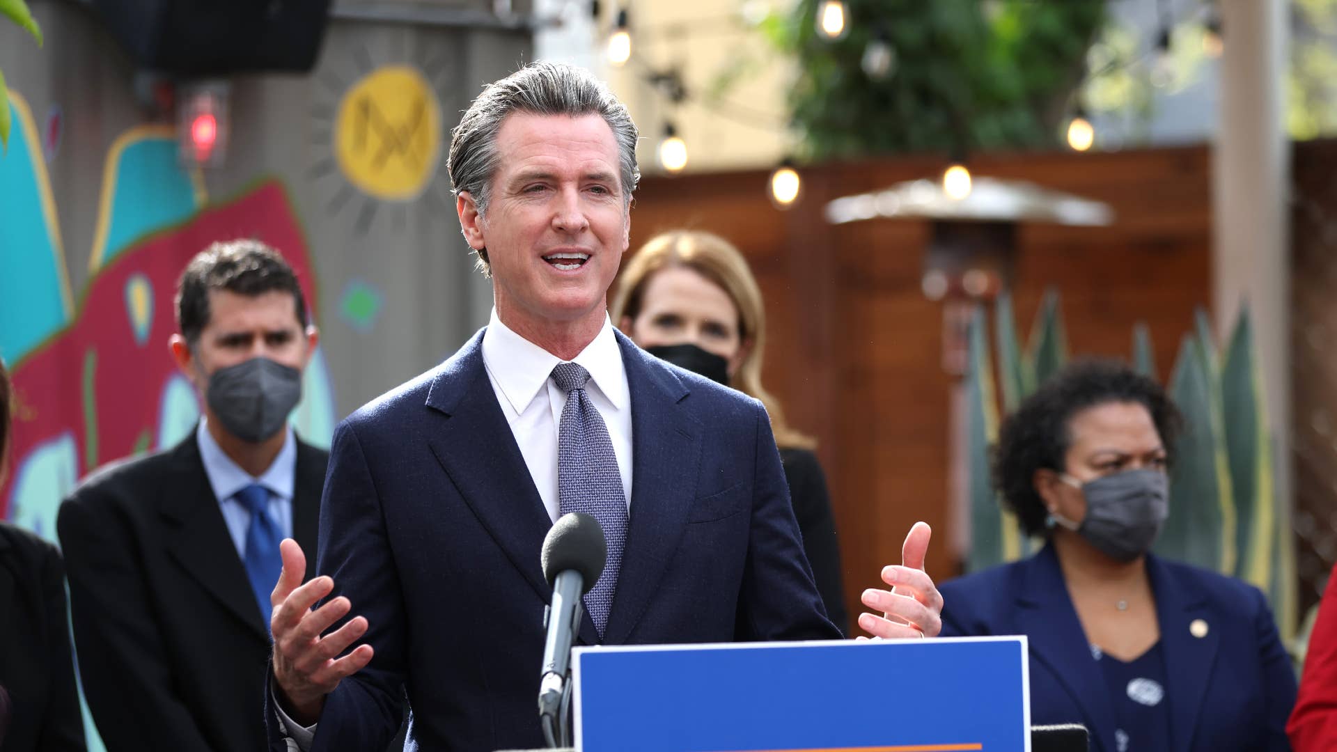 Governor Gavin Newsom is pictured at an event