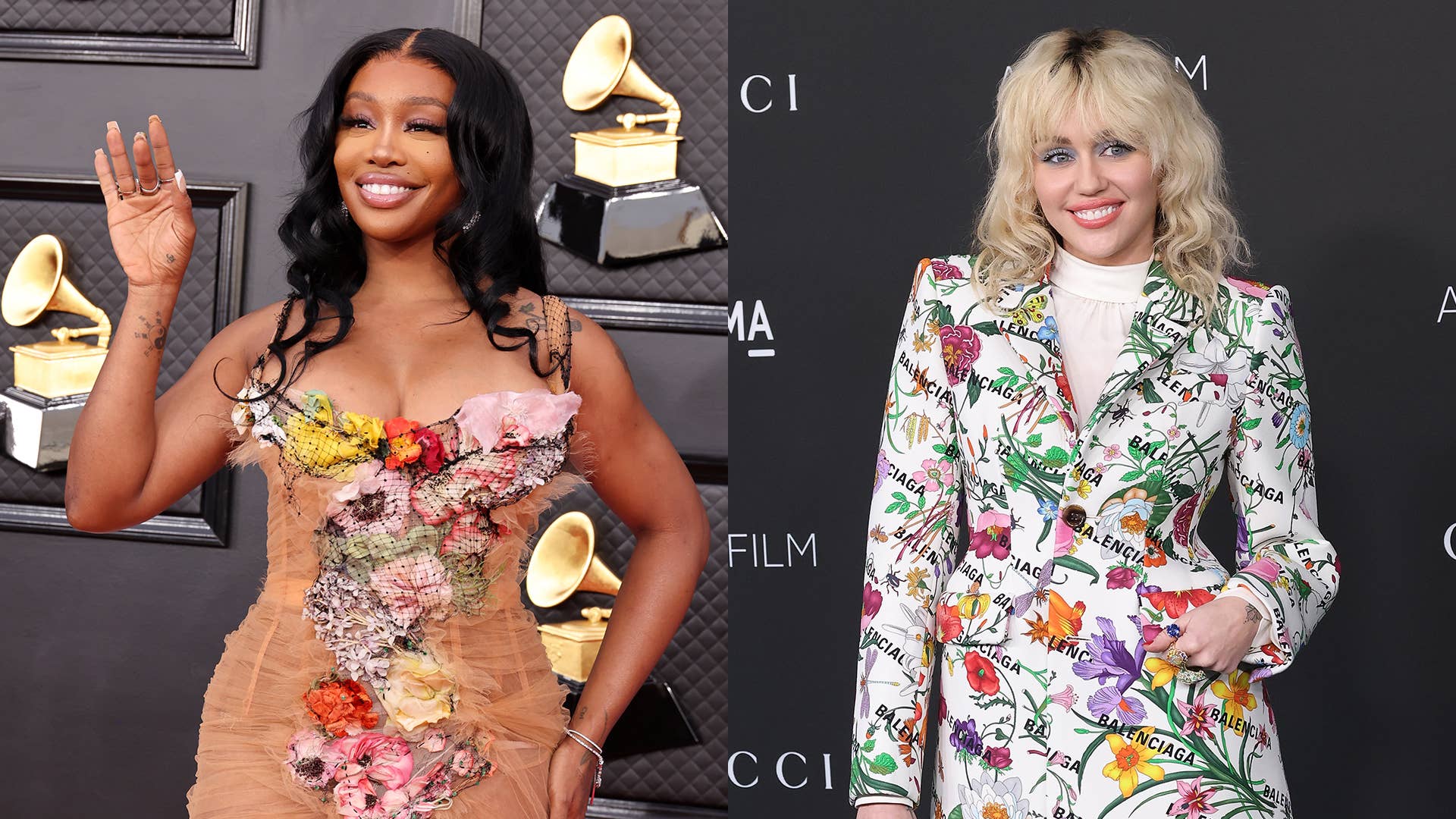 SZA attends the 64th Annual GRAMMY Awards/Miley Cyrus attends the 2021 LACMA Art + Film Gala