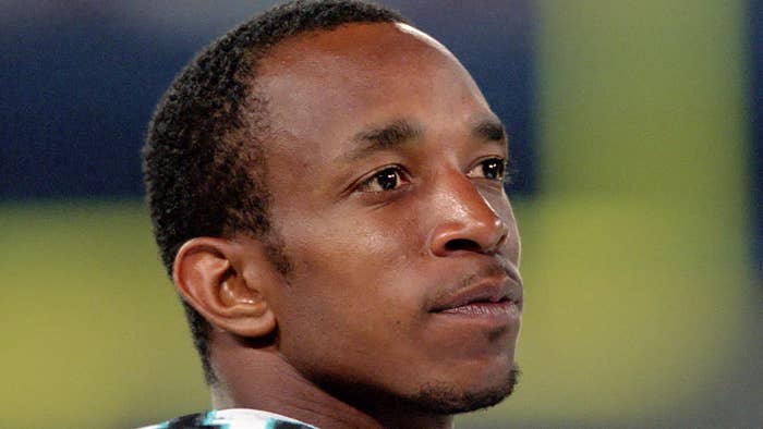 Cornerback Rashard Anderson #46 of the Carolina Panthers looks on from the sideline