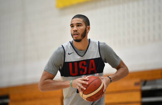 Jayson Tatum #34 of Team USA handles the ball