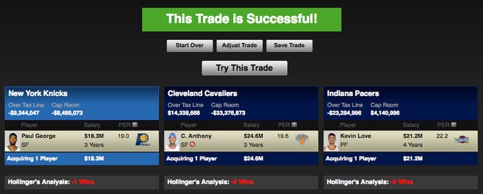 Carmelo Anthony Paul George Kevin Love ESPN Trade Machine 2017