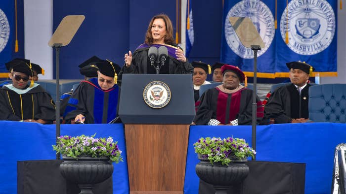 Vice President Kamala Harris delivers the keynote speech during Tennessee State University&#x27;s Commencement Ceremony