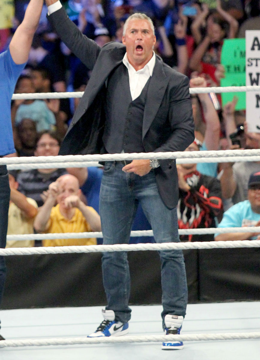 Shane McMahon Wearing a Smackdown Air Jordan 1 Custom by Mache