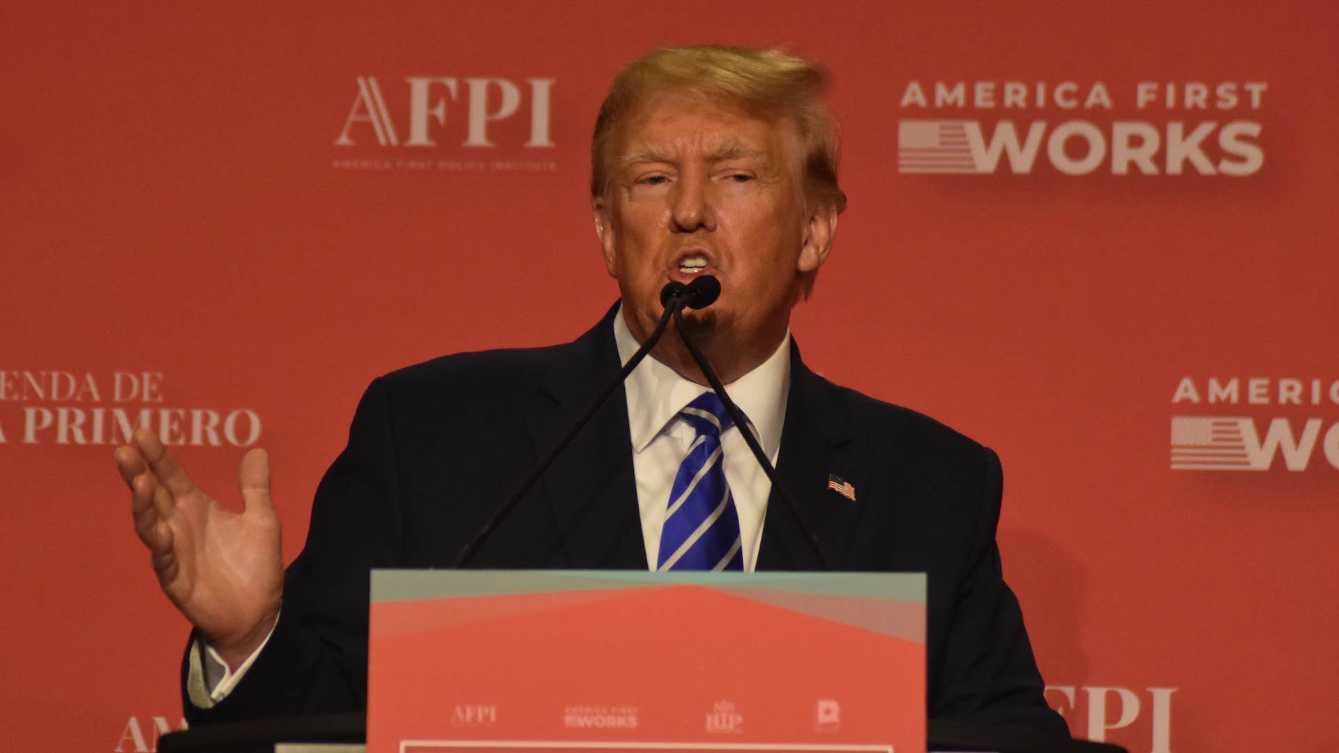 Former US President Donald Trump makes a speech at the 2022 Hispanic Leadership Conference