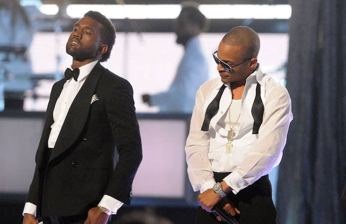 Kanye West, T.I. and Jay Z perform onstage at the 51st Annual Grammy Awards.