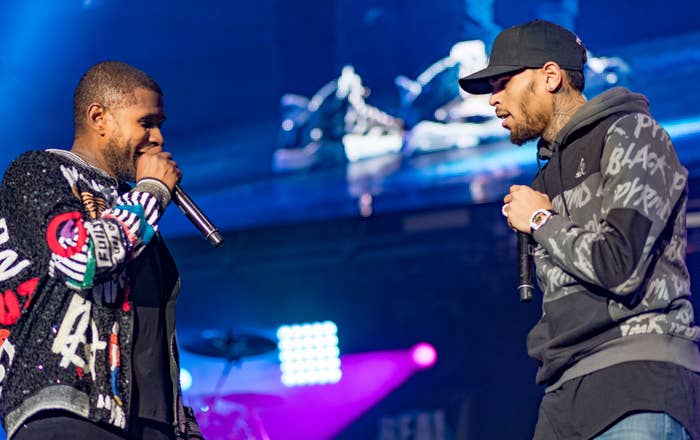 Usher and Chris Brown perform onstage in 2016