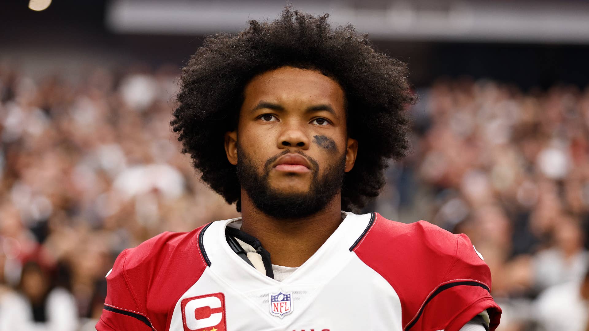 Kyler Murray looks on during the national anthem prior to a game against the Las Vegas Raiders.