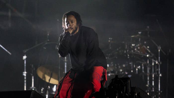 Kendrick Lamar performs during the third day of Lollapalooza.