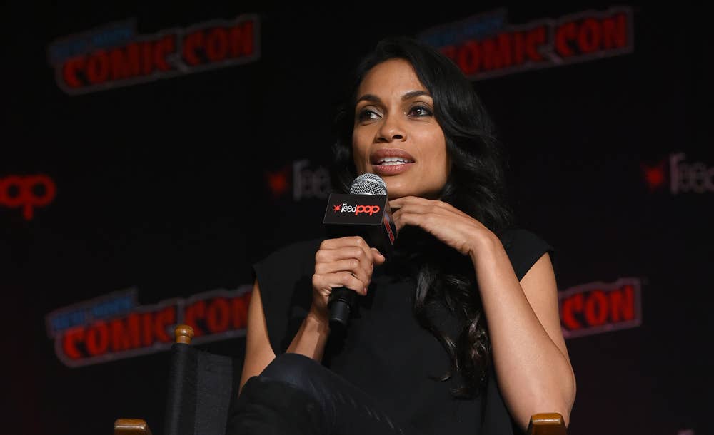 Rosario Dawson speaks at the Wonder Woman: Bloodlines during New York Comic Con 2019