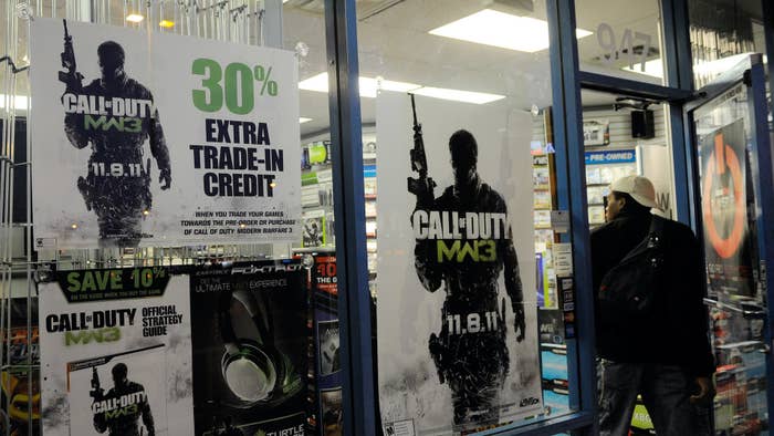 Posters outside a GameStop advertise the highly anticipated video game, &quot;Call Of Duty: Modern Warfare 3.&quot;