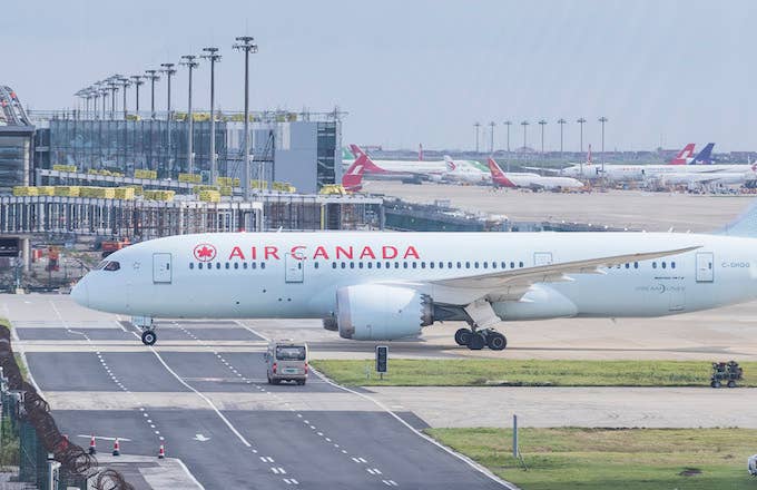 An Air Canada Boeing 787 8 Dreamliner in runaway at Shanghai Pudong International Airport.