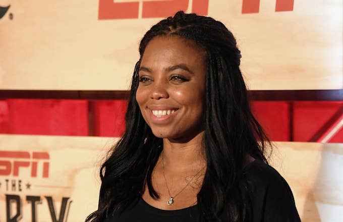 Jemele Hill poses for a photo on the red carpet at the ESPN the Party event.