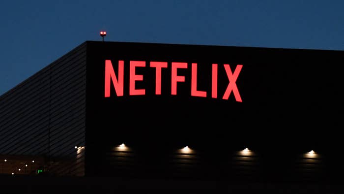 The Netflix logo is seen on the Netflix, Inc. building.