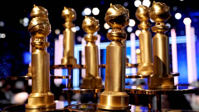 Golden Globe trophies are pictured