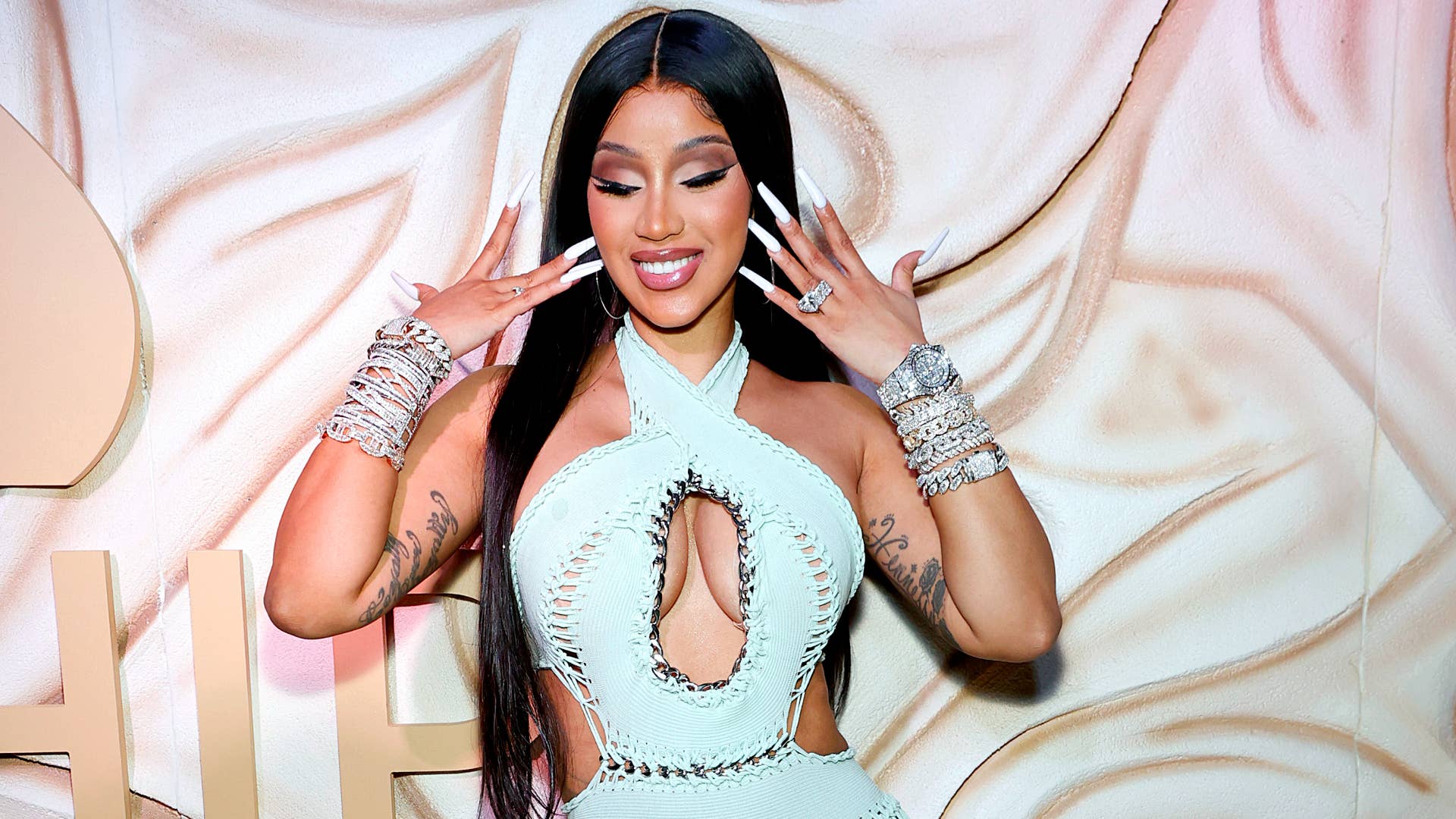 Cardi B is seen posing on the red carpet