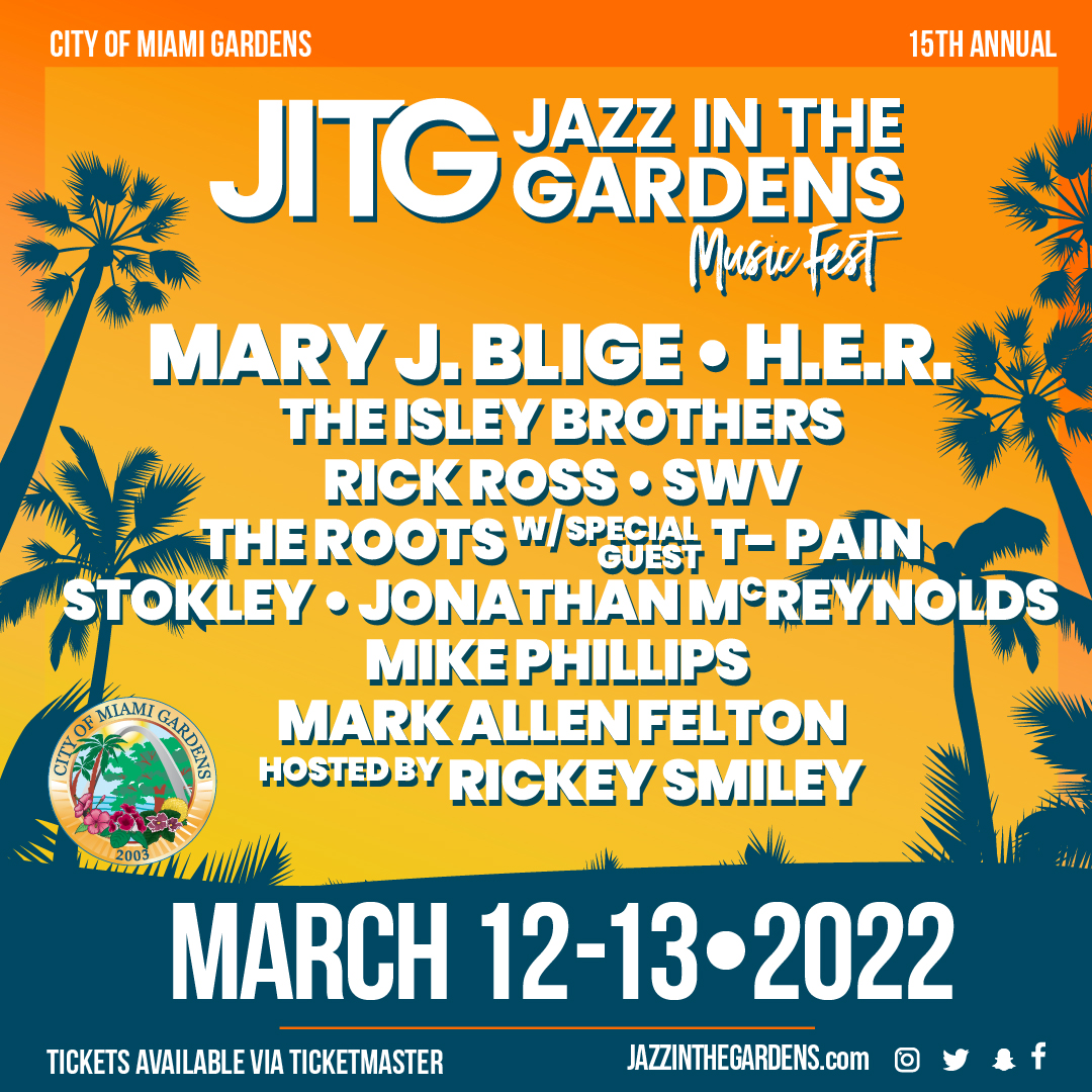 A flyer for Jazz in the Gardens is shown