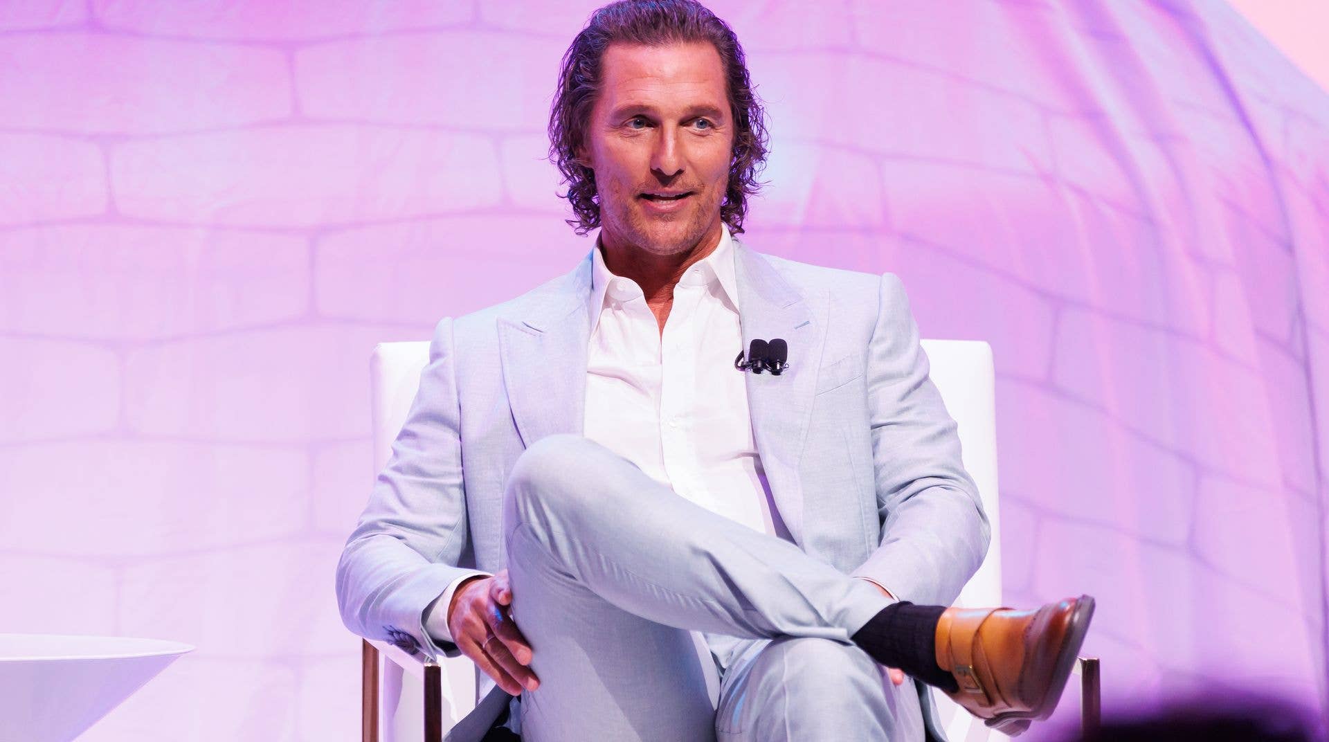 Matthew McConaughey speaks on stage at the Lincoln Centennial Celebration
