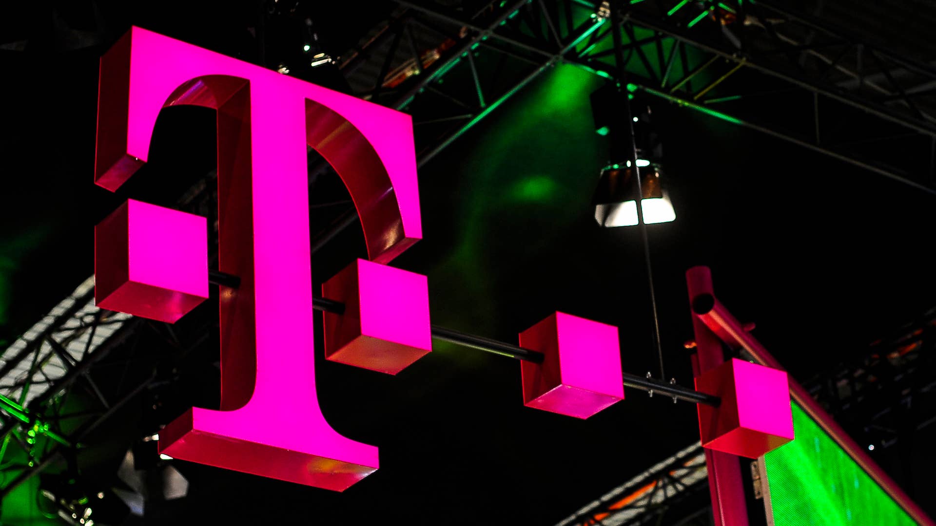 Deutsche Telekom logo exhibited during the Mobile World Congress.
