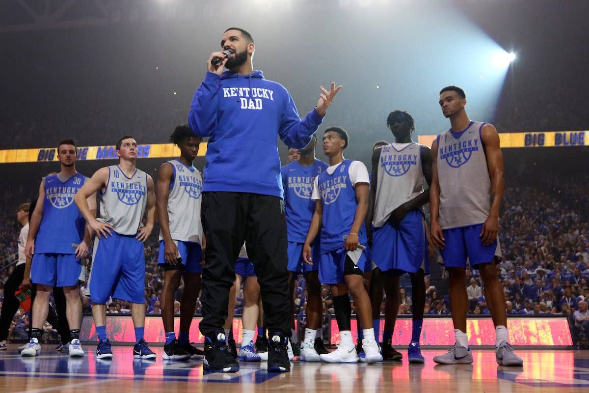 Drake Wears Unreleased Air Jordans to Kentucky's Big Blue Madness Complex