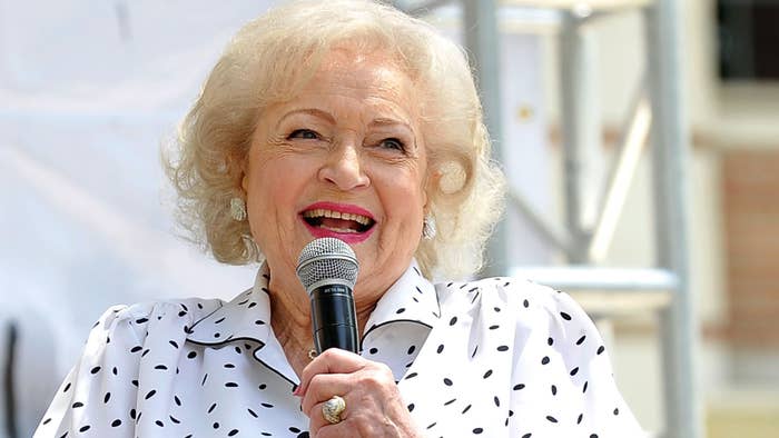 Betty White speaks at day 2 of the 17th Annual Los Angeles Times Festival of Books at USC