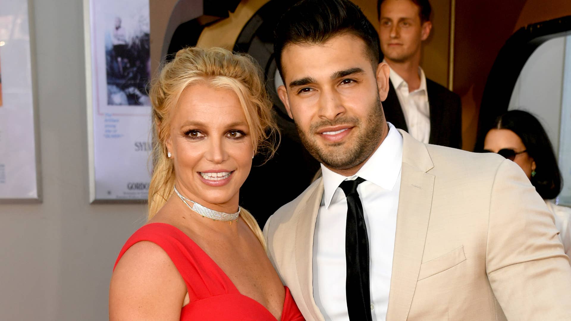 Britney Spears and Sam Asghari are pictured at a premiere