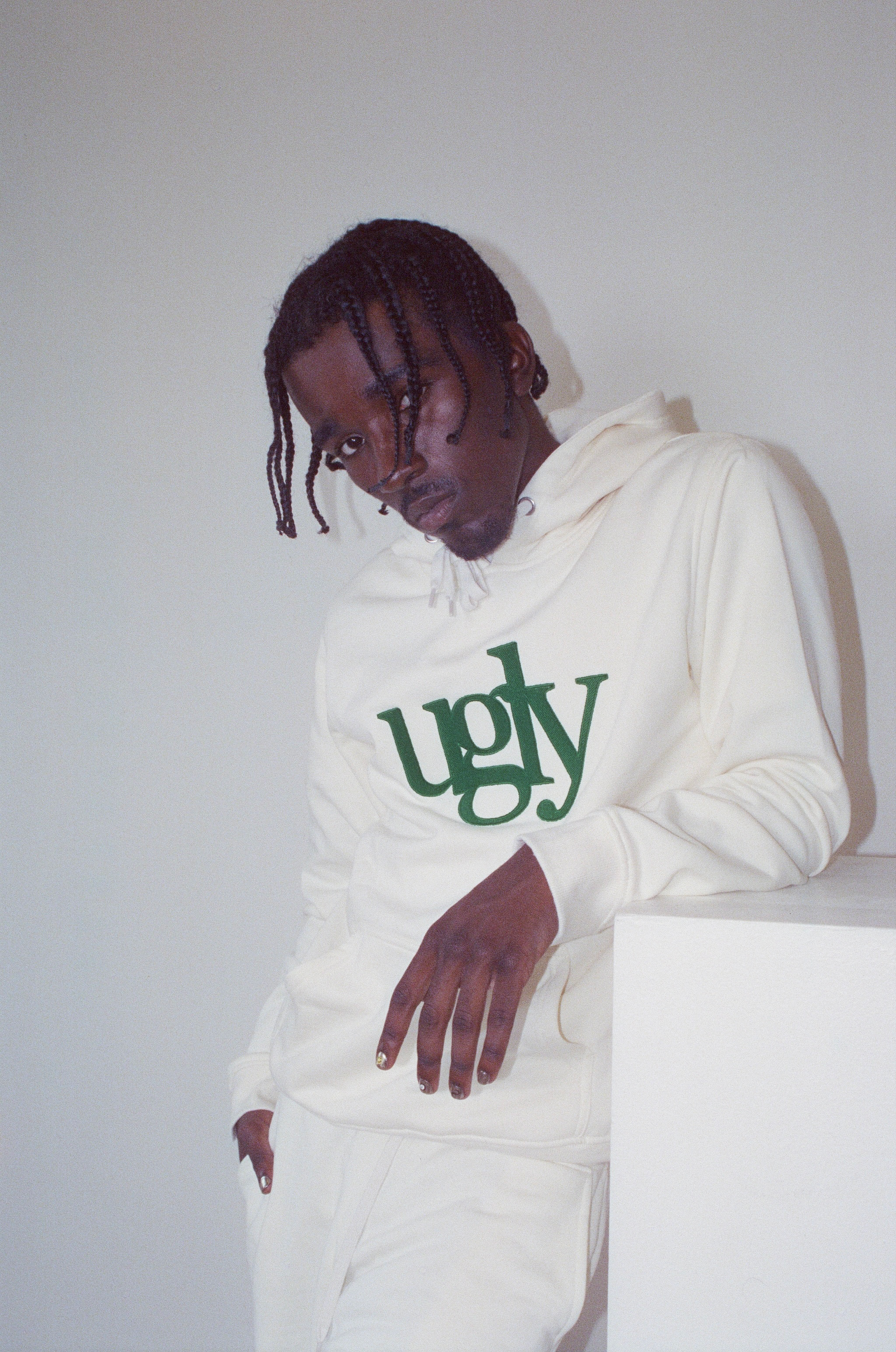 White ugly twin tracksuit with green logo