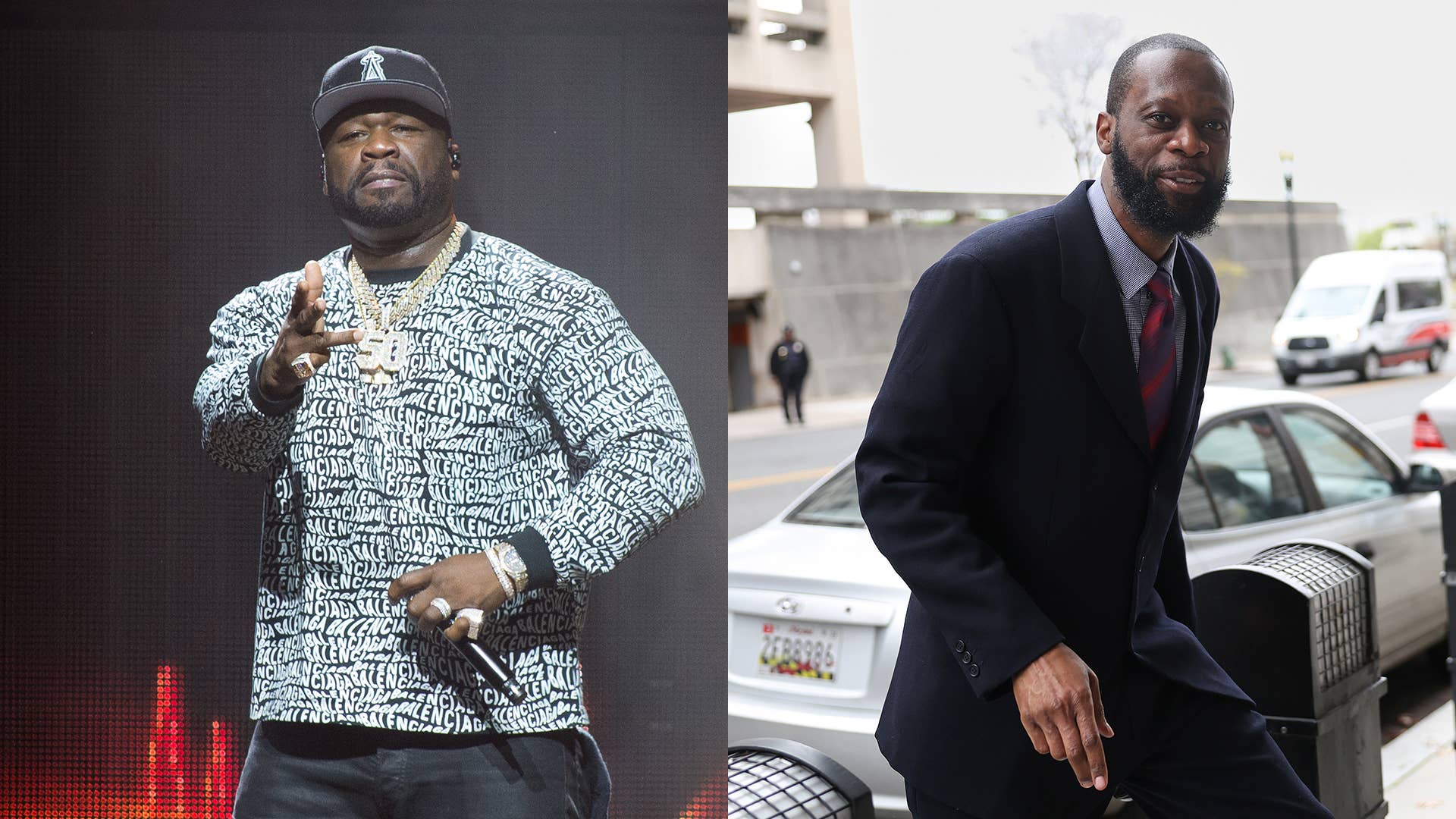 Rapper 50 Cent performs and Pras seen arriving at U.S. district court.