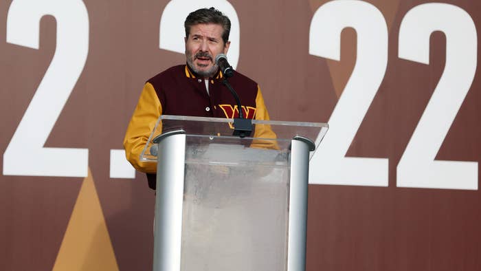 eam co-owner Dan Snyder speaks during the announcement of the Washington Football Team&#x27;s name change