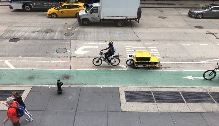 A bike lane on Sixth Avenue in New York City