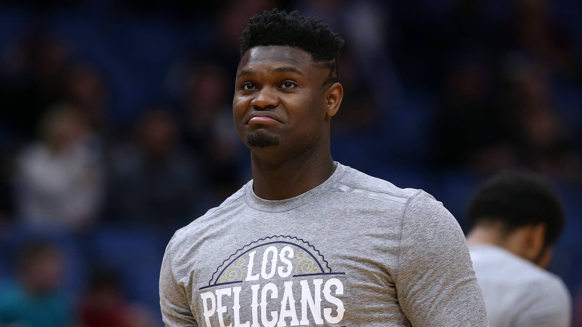 Zion Williamson #1 of the New Orleans Pelicans reacts against the Miami Heat during a game.