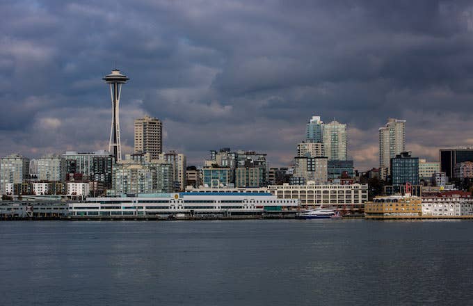 The waterfront, the Space Needle, and downtown skyline