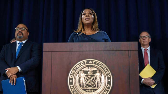 New York Attorney General Letitia James speaks at a press conference