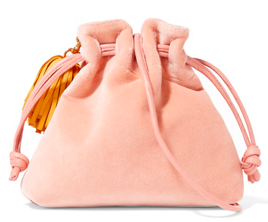 Henri Small Leather Trimmed Velvet Bucket Bag