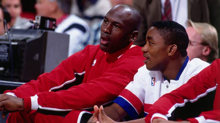 Michael Jordan and Isiah Thomas during the &#x27;92 All Star Game.