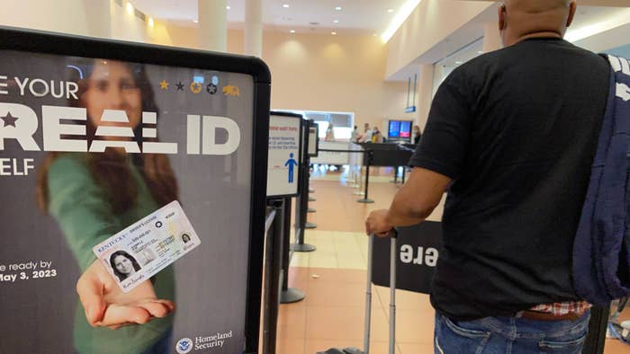 A REAL ID sign is pictured at an airport