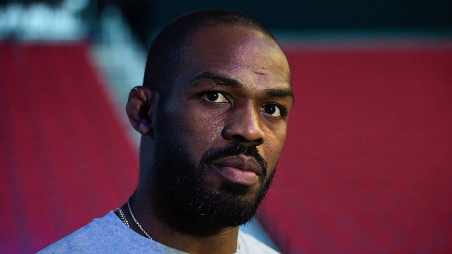 Jon Jones waits backstage during the UFC 247 ceremonial weigh in.