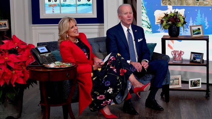 President Joe Biden and First Lady Jill Biden speak with NORAD (North American Aerospace Defense Command)