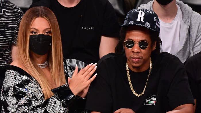 Beyonce and Jay-Z attend Brooklyn Nets v Milwaukee Bucks game