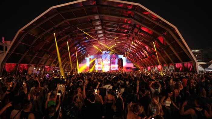 A crowd is shown at a Las Vegas festival