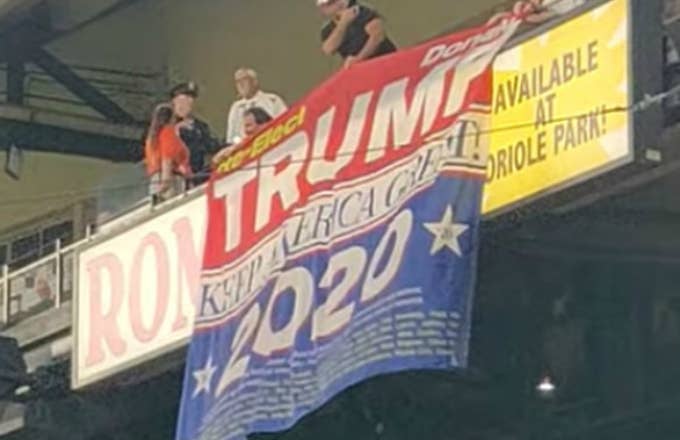 Trump re election banner at Orioles/Blue Jays game