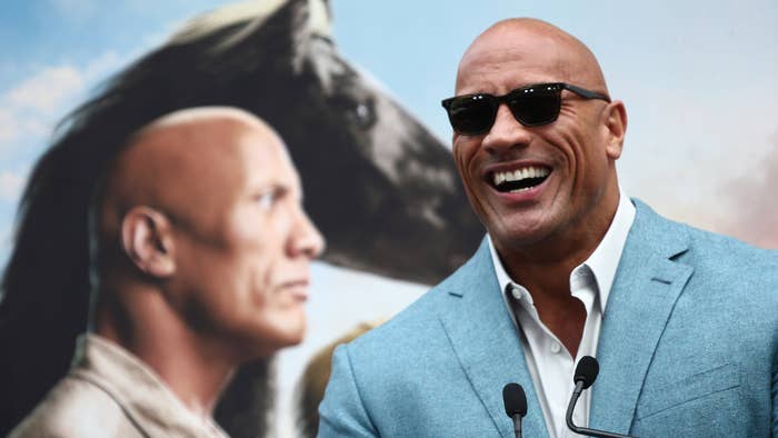 Dwayne Johnson speaks during a Hand and Footprint ceremony