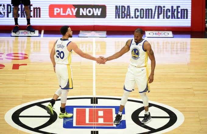 Stephen Curry #30 and Andre Iguodala #9